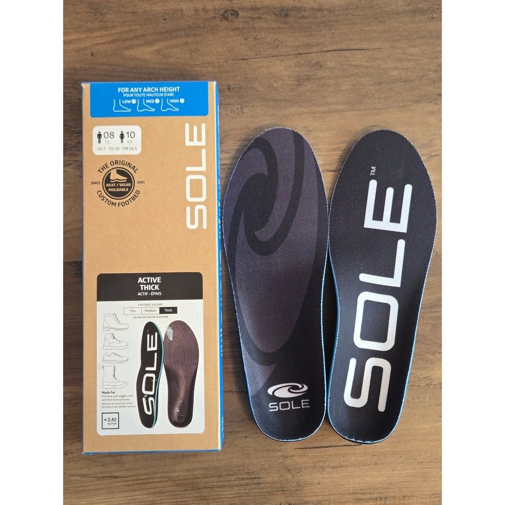 SOLE Active Thick Custom Footbed Insoles Mens 8 Womens 10 Heat Moldable Black